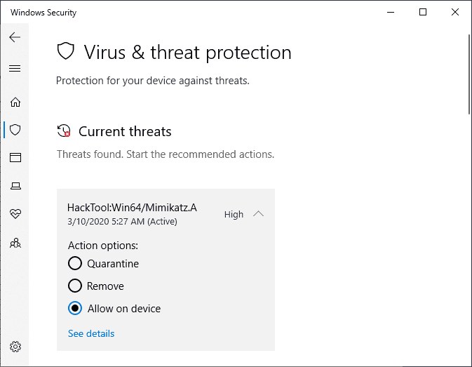 Изменение настроек Безопасности Windows