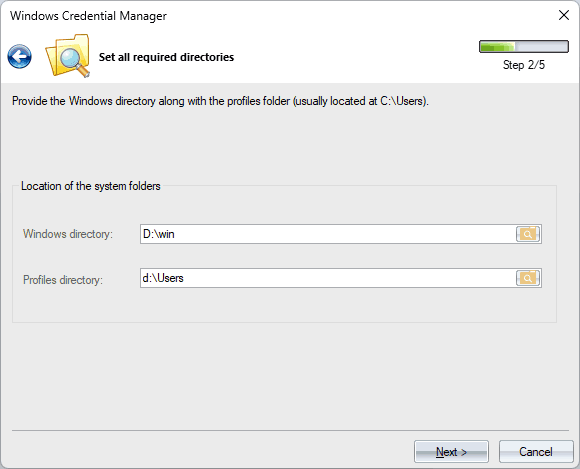 Выбор каталога Windows и папки с профилями пользователей