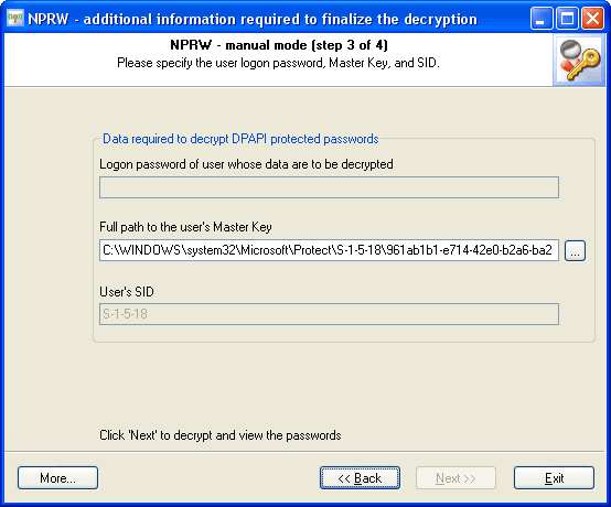 Windows credentials required to decrypt the data