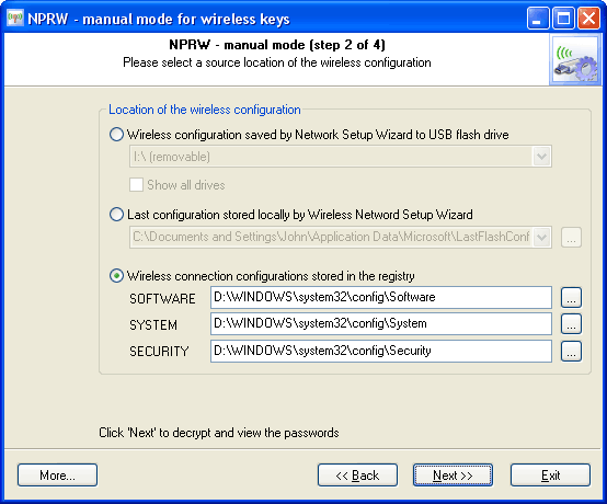 Recovering wireless keys and passwords manually