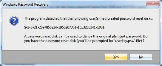 Recovering Password Reset Disk plaintext password