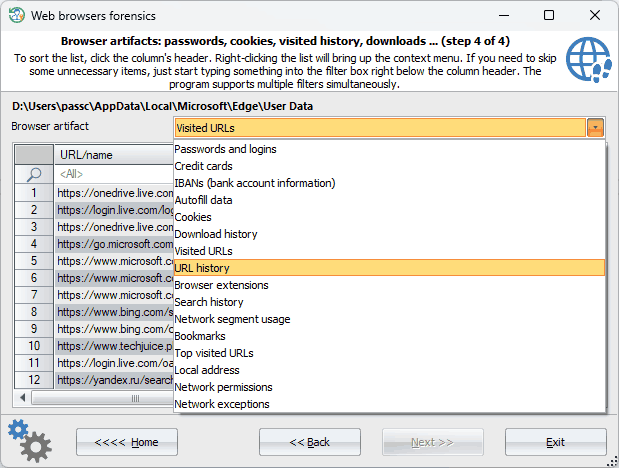 Analyzing browser artifacts