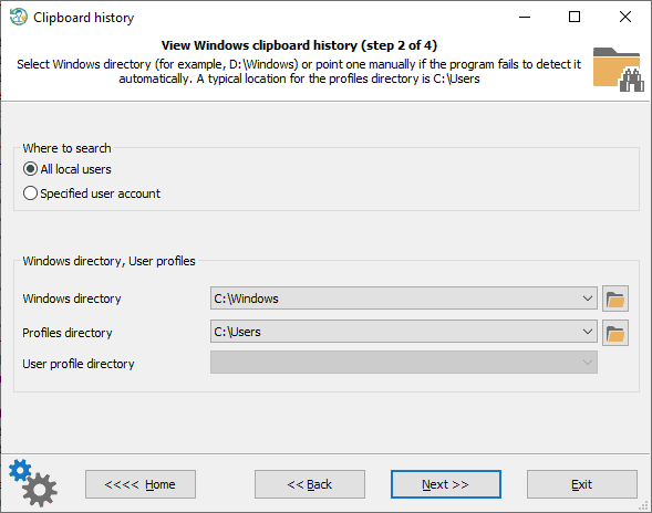 Selecting Windows clipboard user account