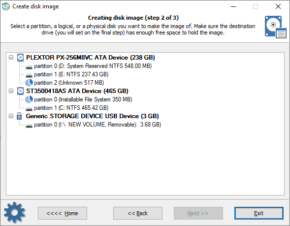 Selecting disk or partition