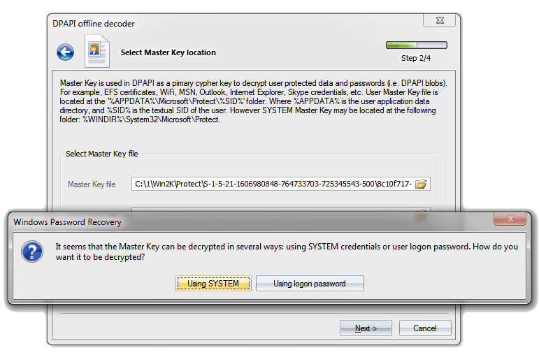 Расшифровка DPAPI объекта без пароля пользователя в Windows 2000