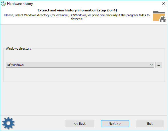 Установленное оборудование - выбор каталога Windows