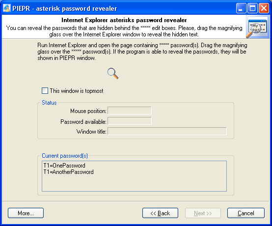 Internet Explorer Password Recovery - asterisk password revealer