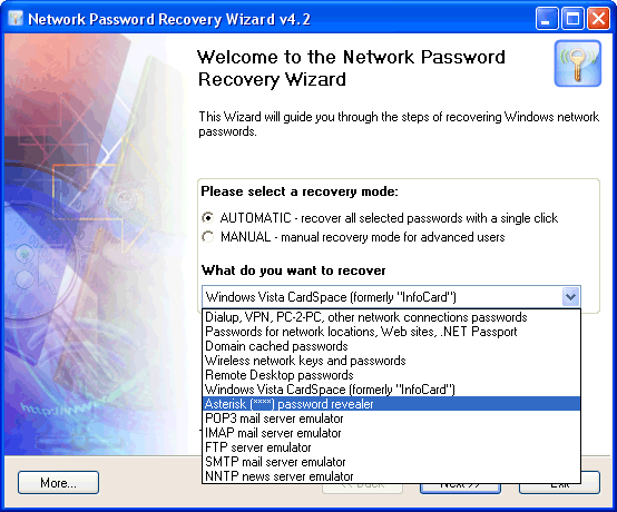 Network Password Recovery Wizard - начало работы программы