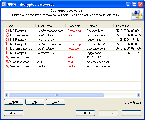 Recovered network credentials (auto mode)