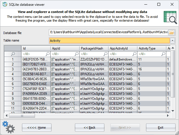SQLite database viewer