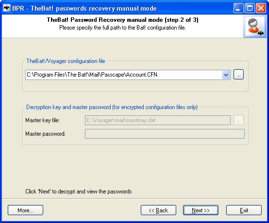 TheBat! Password Recovery - ручной режим