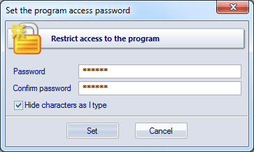 Setting access password for the program