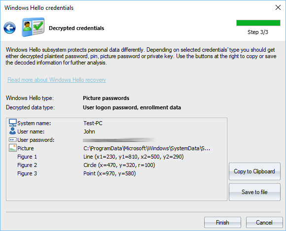 Windows Hello credentials - decrypted picture password