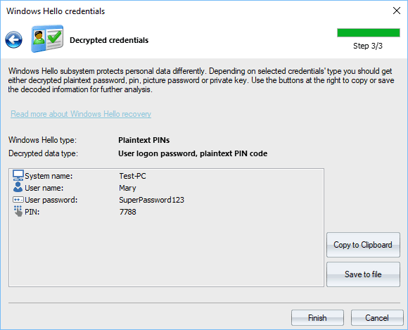 Windows Hello credentials - decrypted PIN