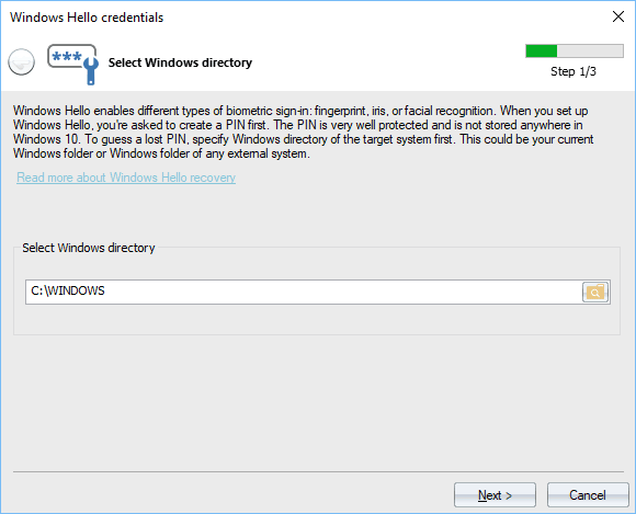 Windows Hello PIN - setting Windows directory